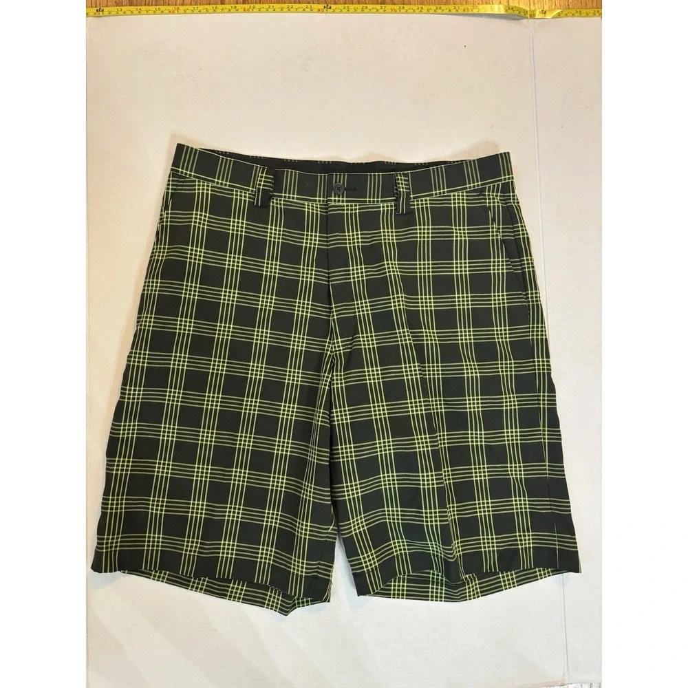 Pro Tour Men's Golf Shorts Lime Green Black Plaid 10 Inch Inseam Sz 36‎